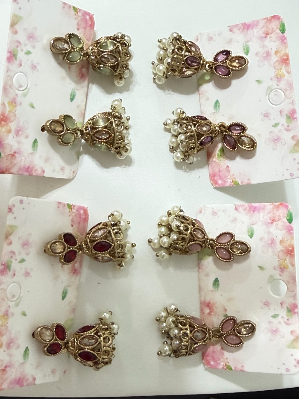 Gold-Tone Multicolor Jhumka Earrings with Pearls - Women Jewelry All four 40$onl